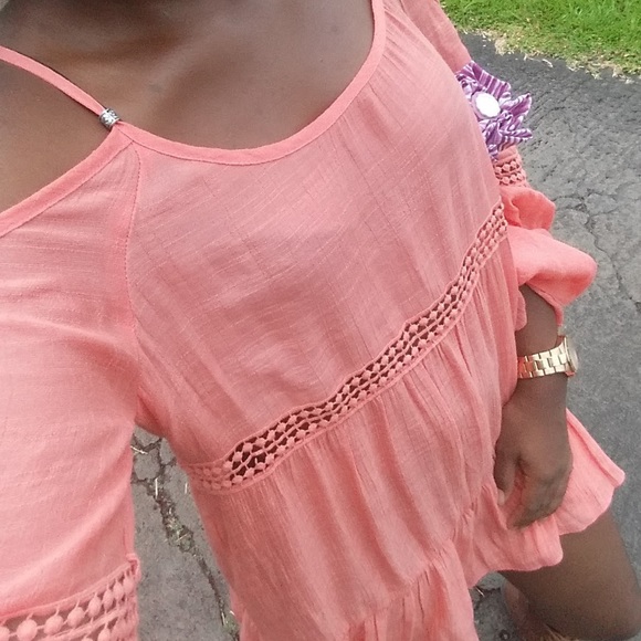 Loose-fitted, Long-sleeved, Beach Dress - Peach - Picture 2 of 2